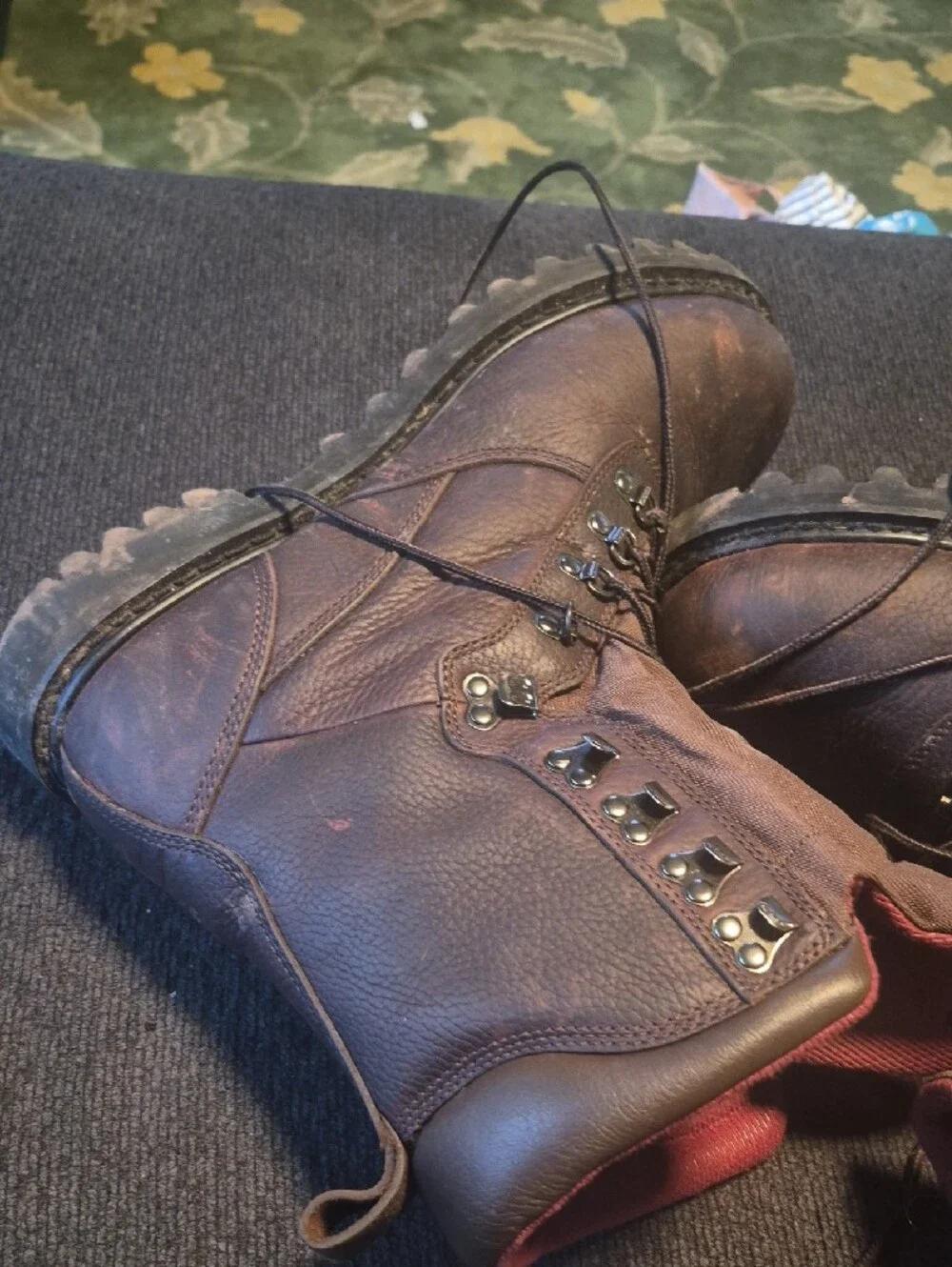 Cabela's Brown Leather Work Boots with Red Interior